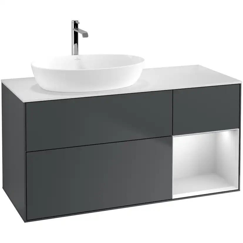 Tvättställsskåp Villeroy & Boch Finion med 3 Lådor Hylla och Bänkskiva för Ocentrerat Tvättställ från Artis & Collaro
