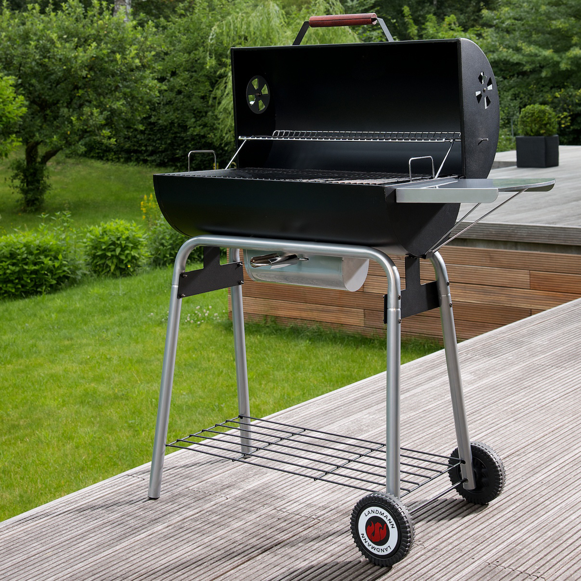 Kolgrill Landmann Black Taurus 660 Grilltunna med Justerbart Galler & Avtagbart Sidobord