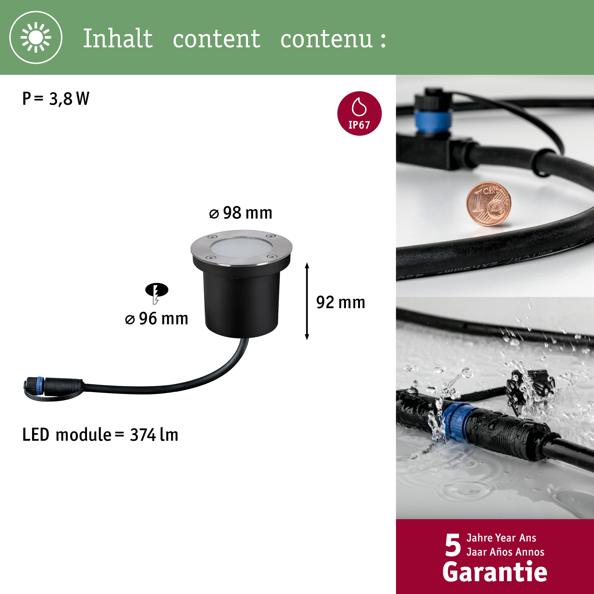 LED Infälld Markbelysning Paulmann Plug & Shine Smart Home Zigbee 3.0 Floor Profil IP67 RGBW+ 3,7W