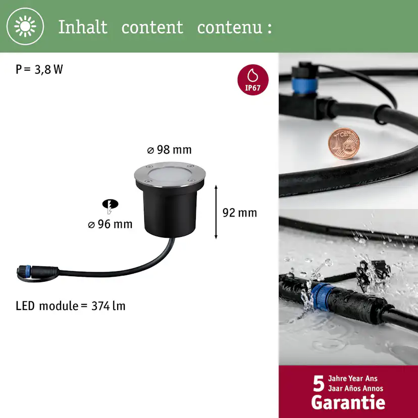 LED Infälld Markbelysning Paulmann Plug & Shine Smart Home Zigbee 3.0 Floor Profil IP67 RGBW+ 3,7W