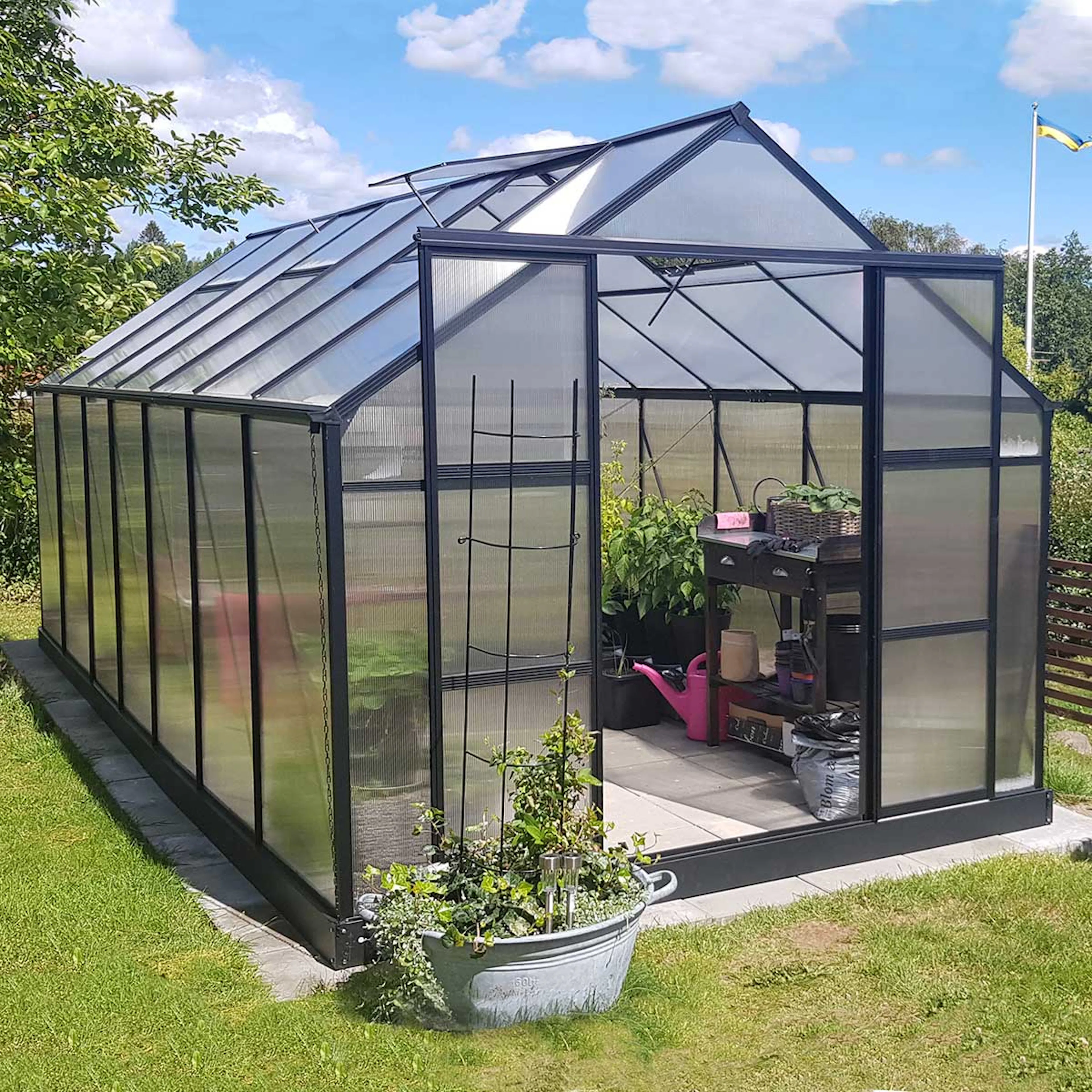 Växthus 12,4m² Kanalplast - Färg: Svart (142-1-56) Svart