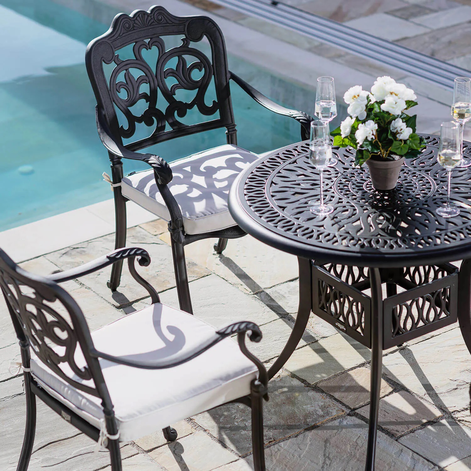 Caféset Vesani Toscana Trädgårdsbord Ø90cm med 4 Stolar Aluminium