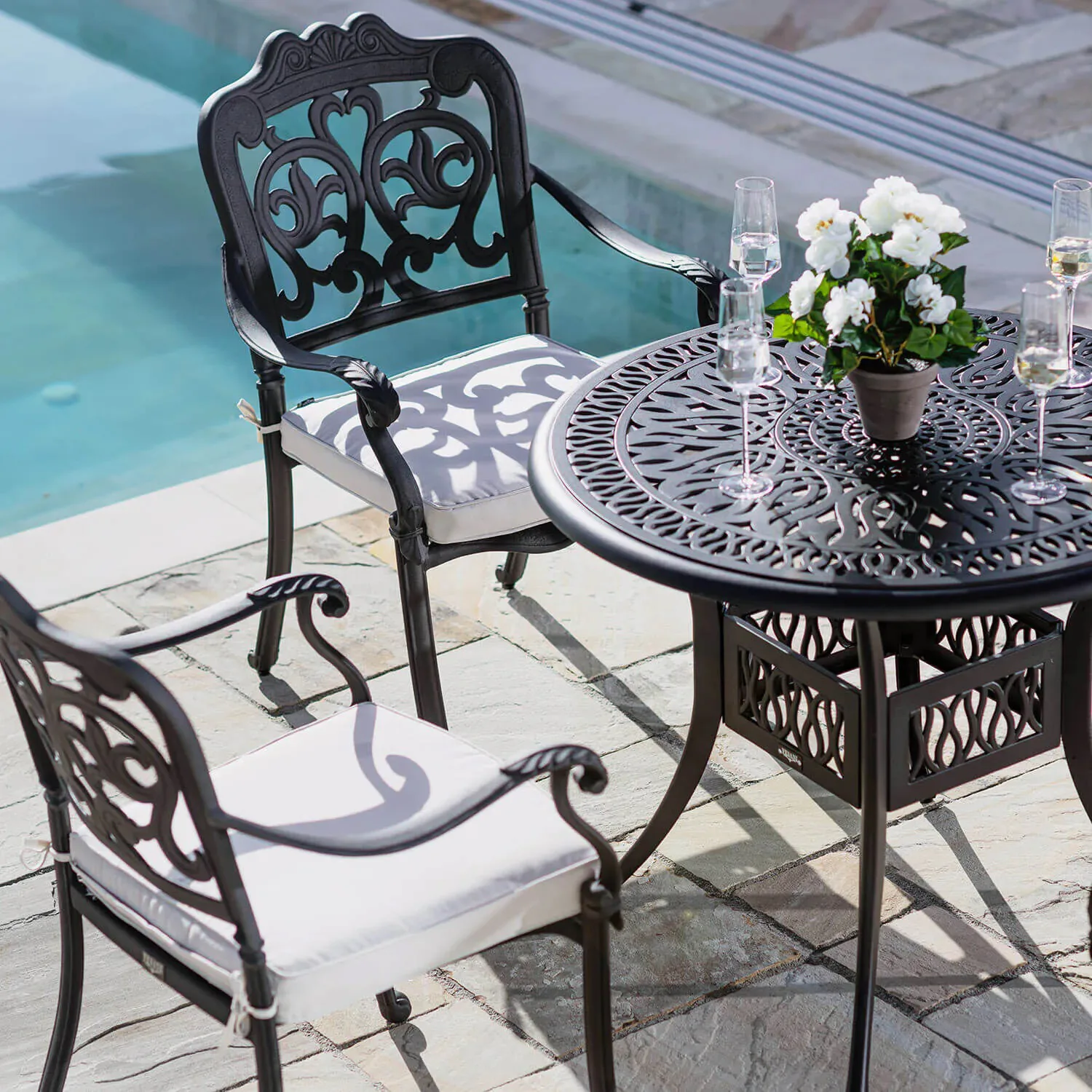 Caféset Vesani Toscana Trädgårdsbord Ø90cm med 4 Stolar Aluminium
