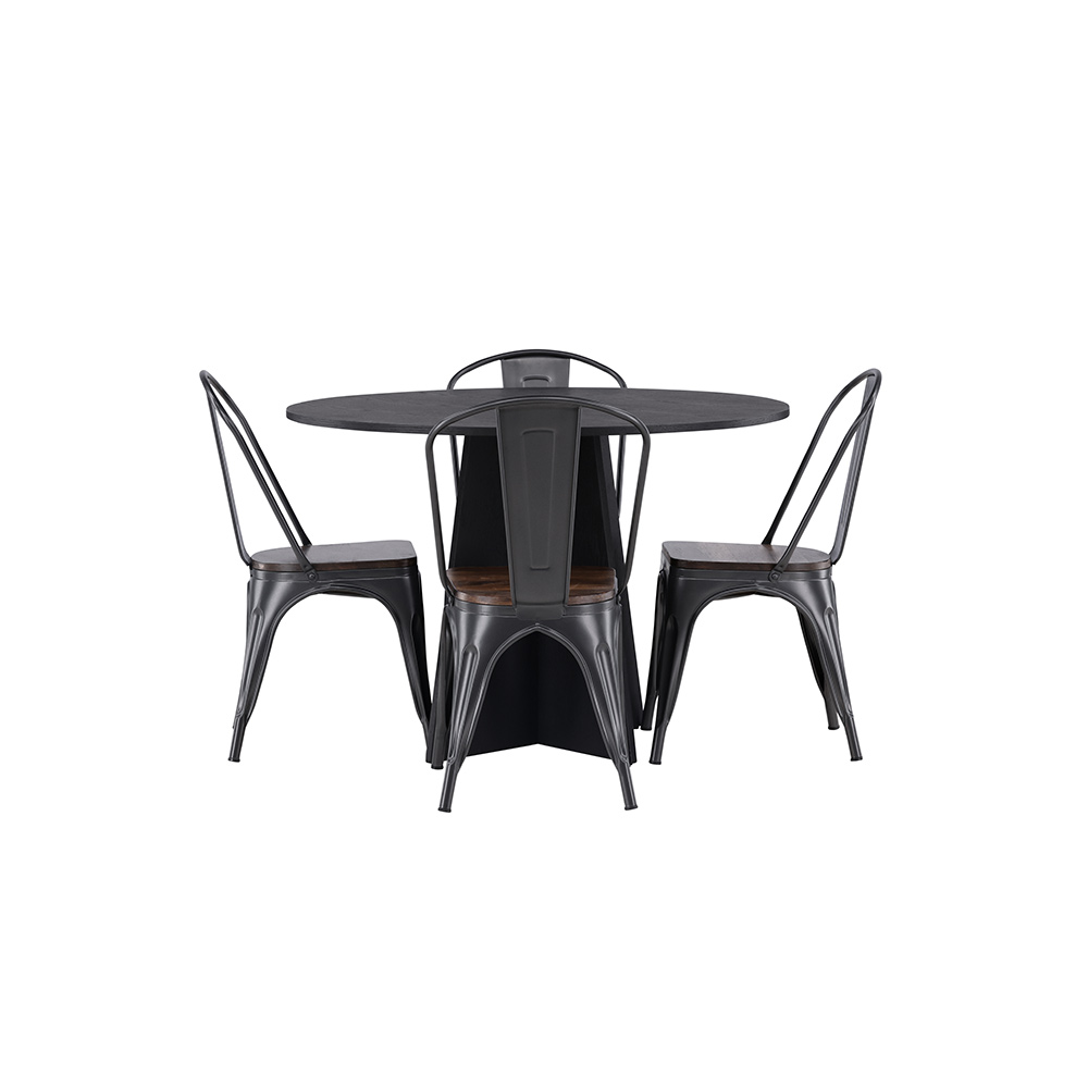 Bootcut Round Dining Table - Black / Black Fanéer +Tempe Din Svart/Valnöt