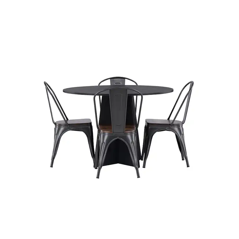 Bootcut Round Dining Table - Black / Black Fanéer +Tempe Din Svart/Valnöt