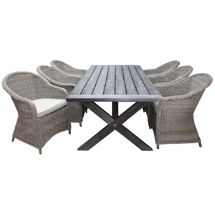 Matgrupp Utomhus Baltic Garden 220 cm bord & 6 Belize naturfärgade stolar