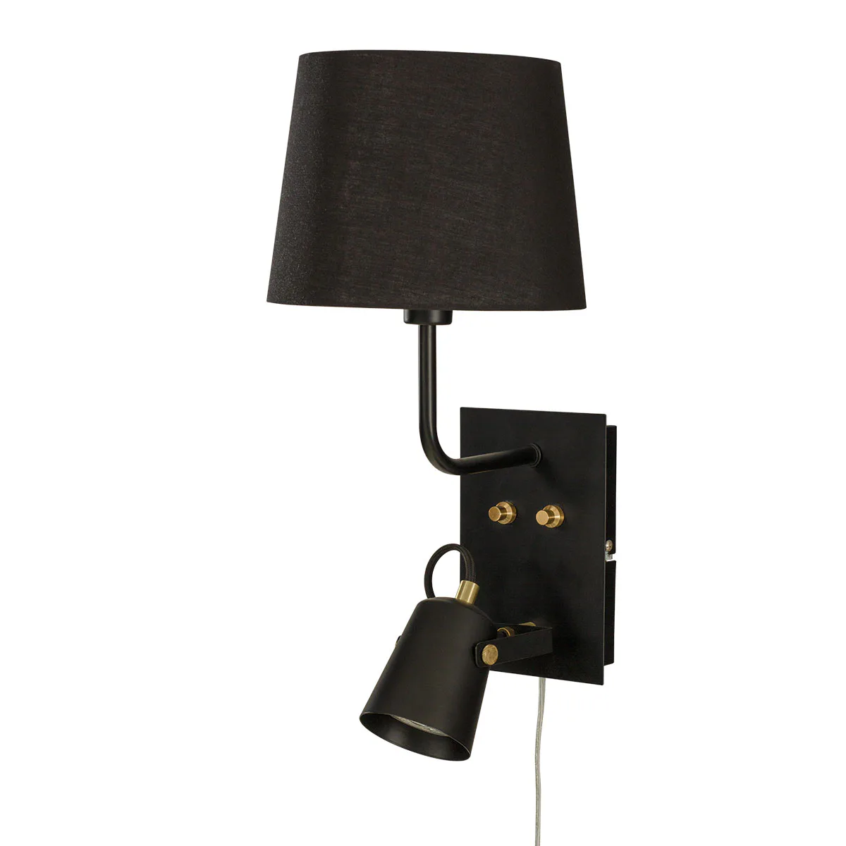 METZ vägglampa med tygskärm, svart/matt mässing Svart/Matt Mässing