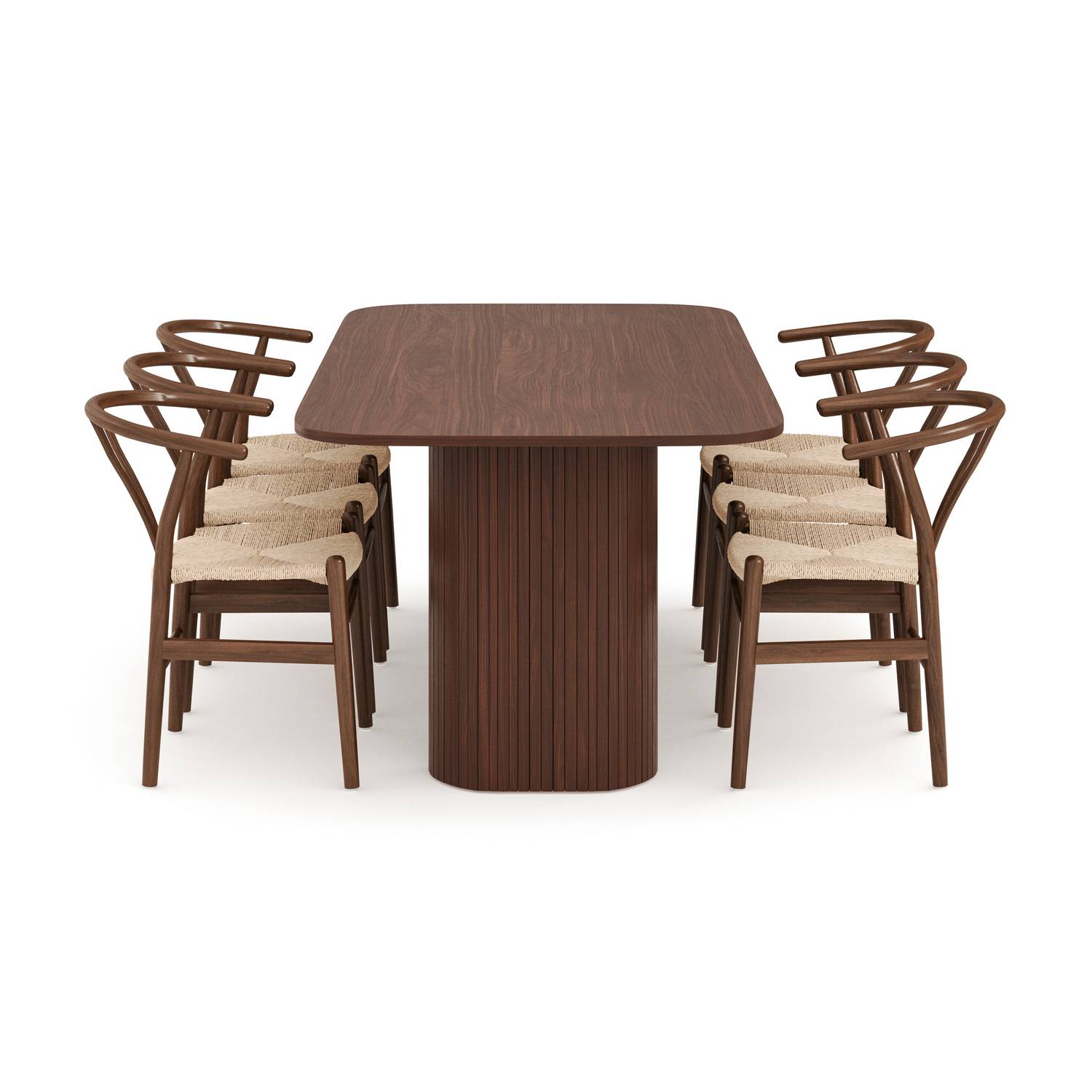 Matgrupp Bark Kopparbo Rektangulärt Matbord 200 cm med 6 Dastoori Matstol Brun