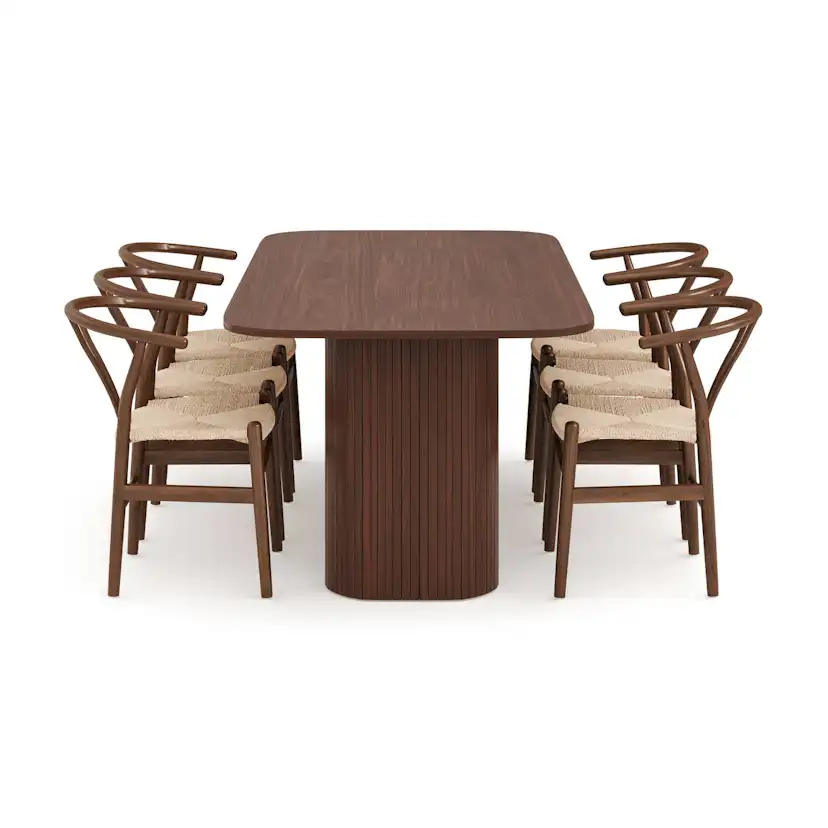 Matgrupp Bark Kopparbo Rektangulärt Matbord 200 cm med 6 Dastoori Matstol Brun