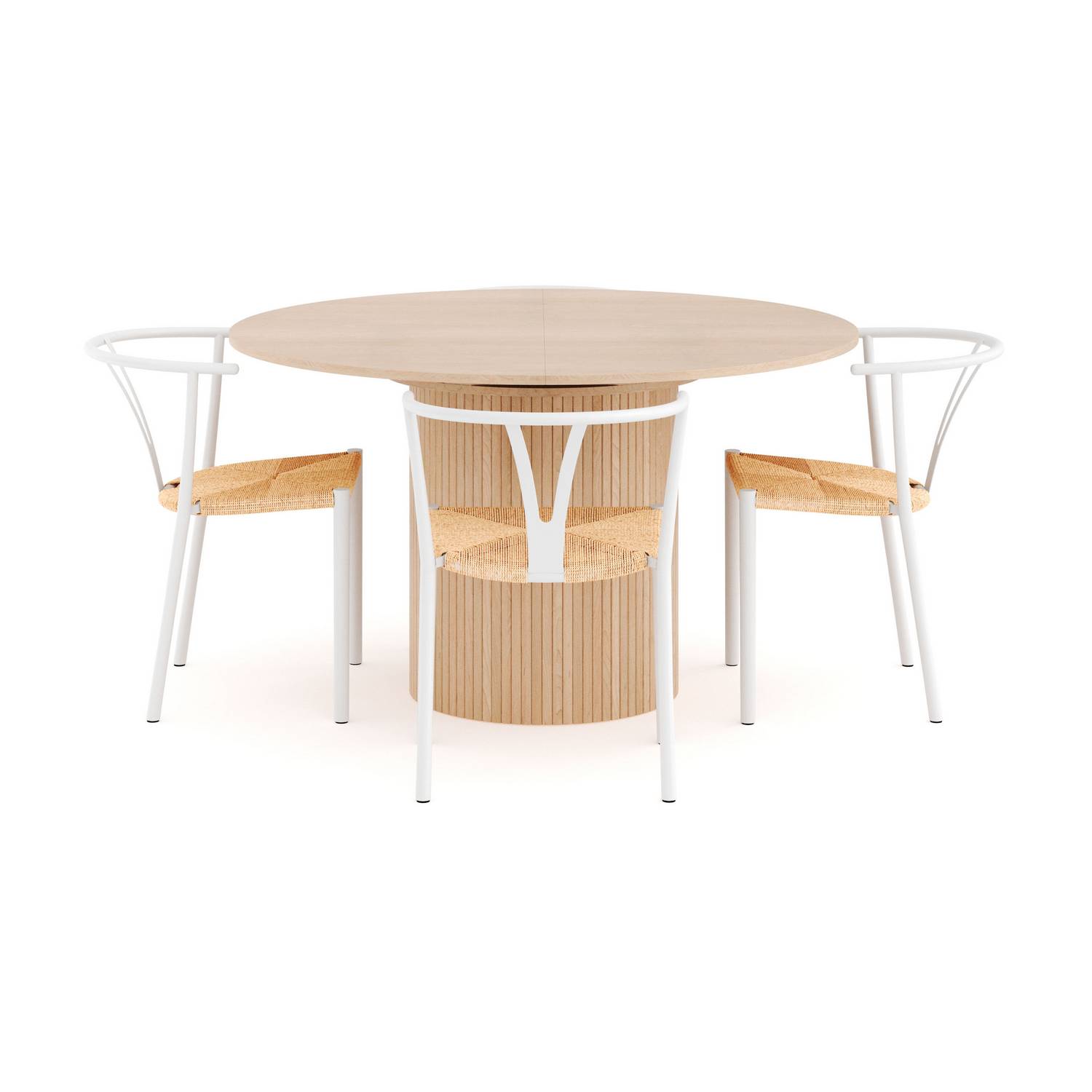 Matgrupp Bark Kopparbo Runt Matbord 130-180 cm Förlängningsbartt med 4Elysia Matstol