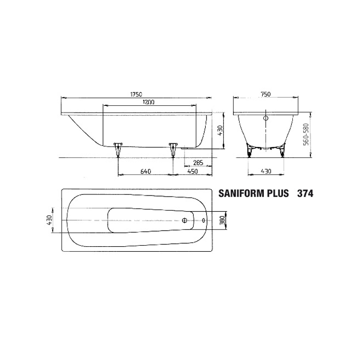 Inbyggnadsbadkar Kaldewei Saniform Plus BxLxD: 750x1750x580 mm