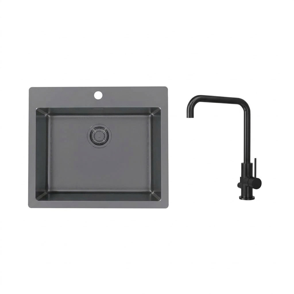 Diskho Stala Monarch-T50 med Köksblandare Scandtap Steel Mood DxAntracit/Shadow