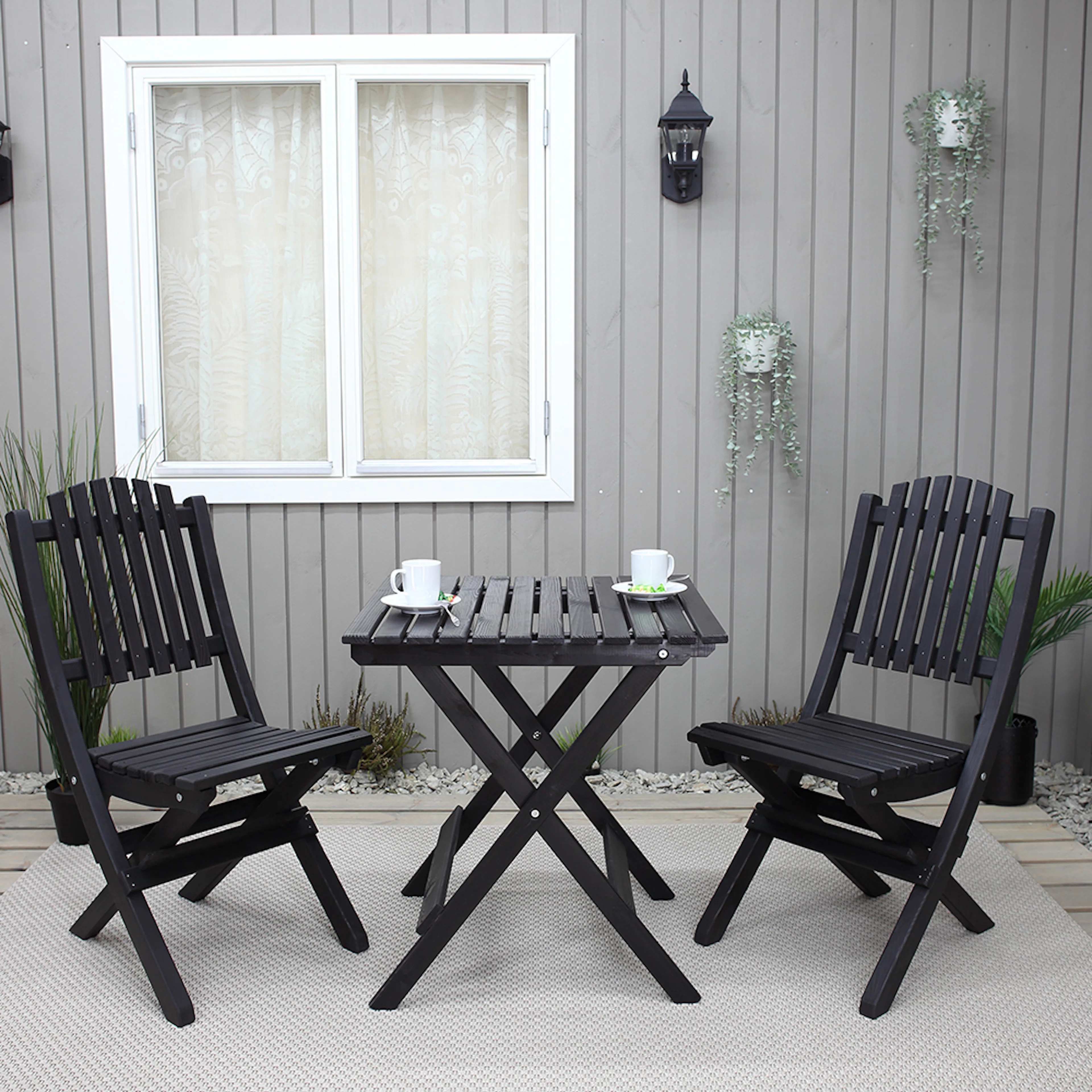WILMA table + 2 VISBY chairs set, black Svart
