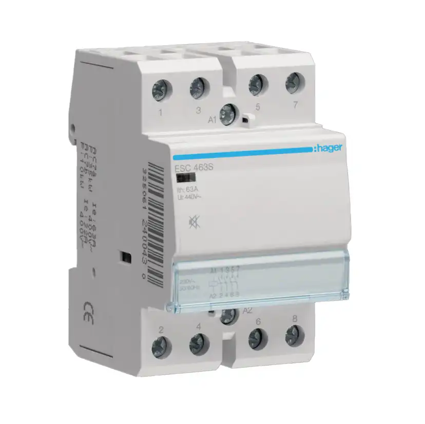 Kontaktor Hager Brumfri med 4 Slutande Kontakter 3 Moduler AC-7a Spole 230 V AC