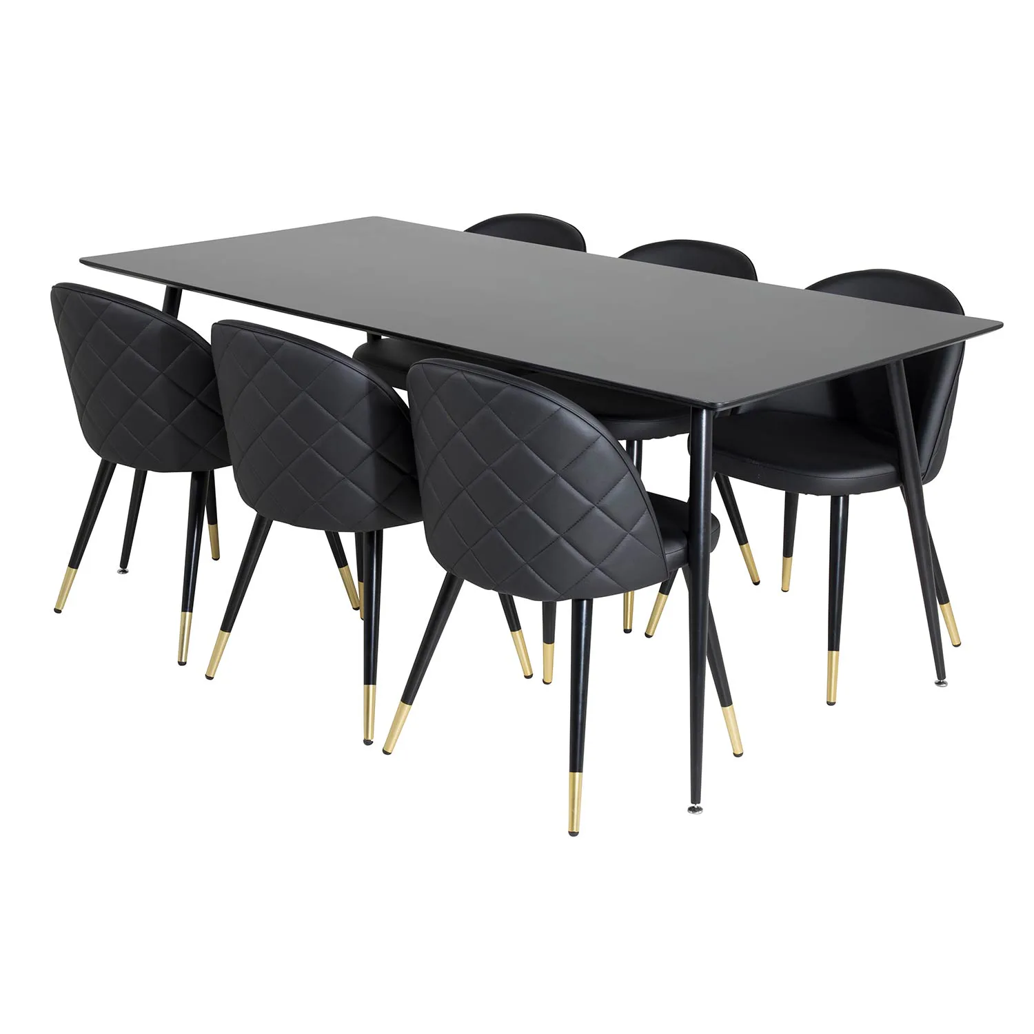 Silar Table-180 cm-Black Melamine+Velvet Chair-PU-Black_6 Svart