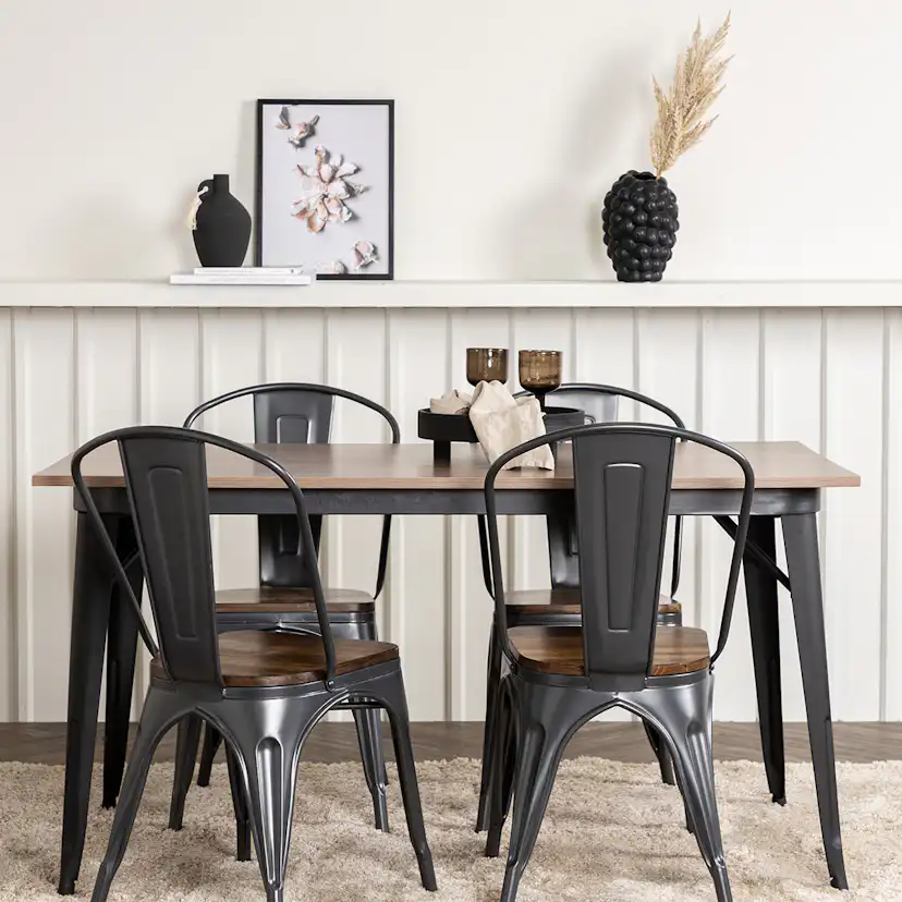 Tempe Dining Table - Black / Walnut MDF +Tempe Dining Chair Mörkgrå/Ek