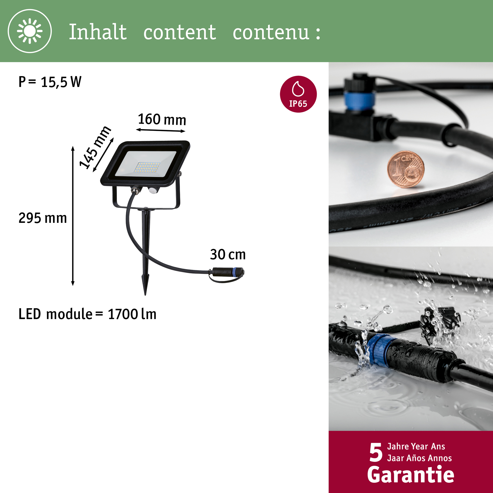 Spotlight Paulmann Flood Plug & Shine LED IP65 24V Bredd: 160 mm