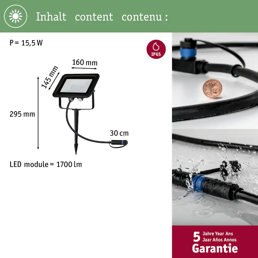Spotlight Paulmann Flood Plug & Shine LED IP65 24V Bredd: 160 mm