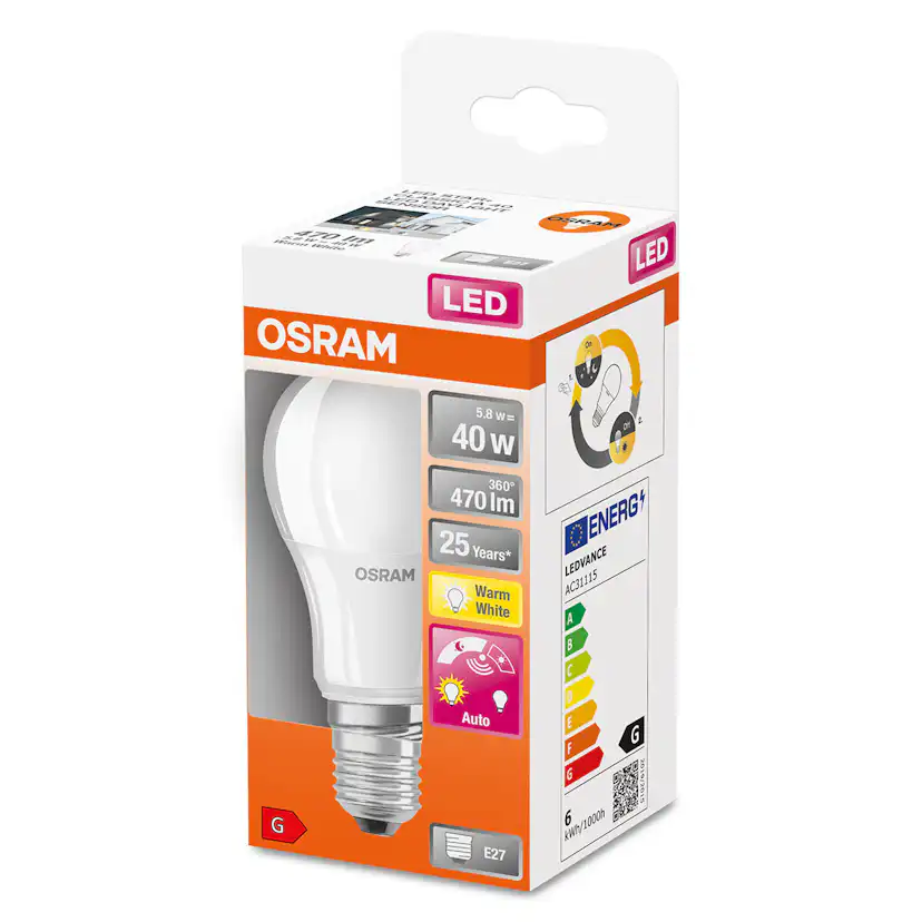 LED-Lampa Osram Normal (40) E27 Matt Sensor 827 Cl A
