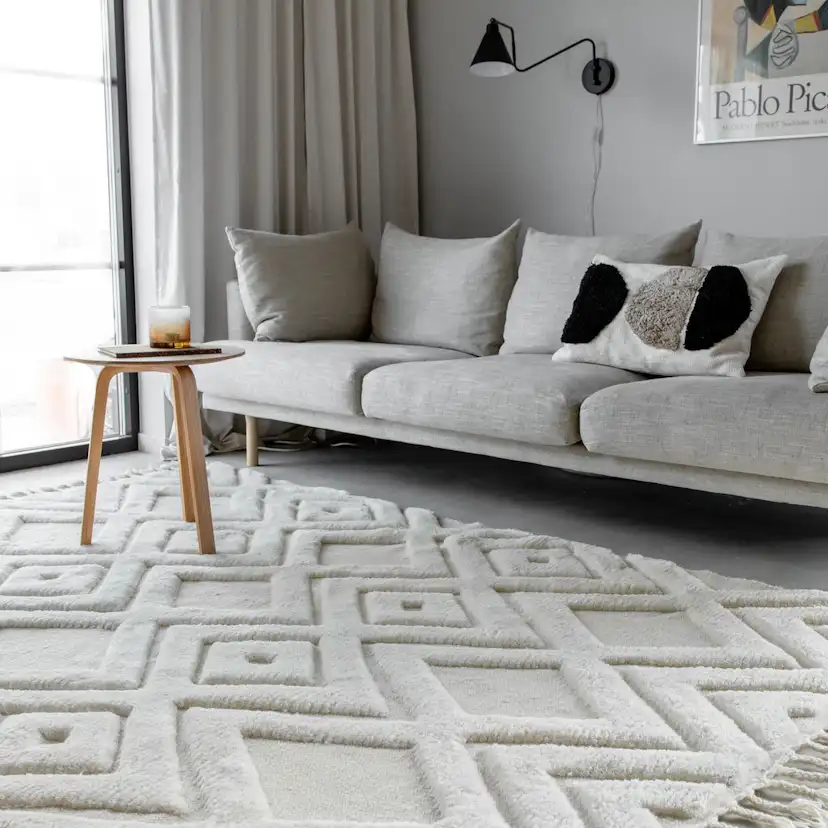 Dahlia Wool - 300*400- -Rectangular-White Vit, Mått: 300x400 cm