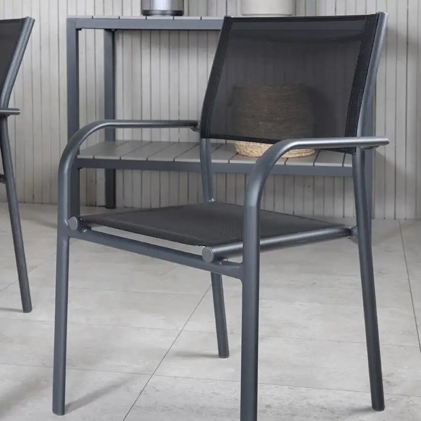Matgrupp Venture Home Vyn med 6 Samba Stapelbara Matstolar