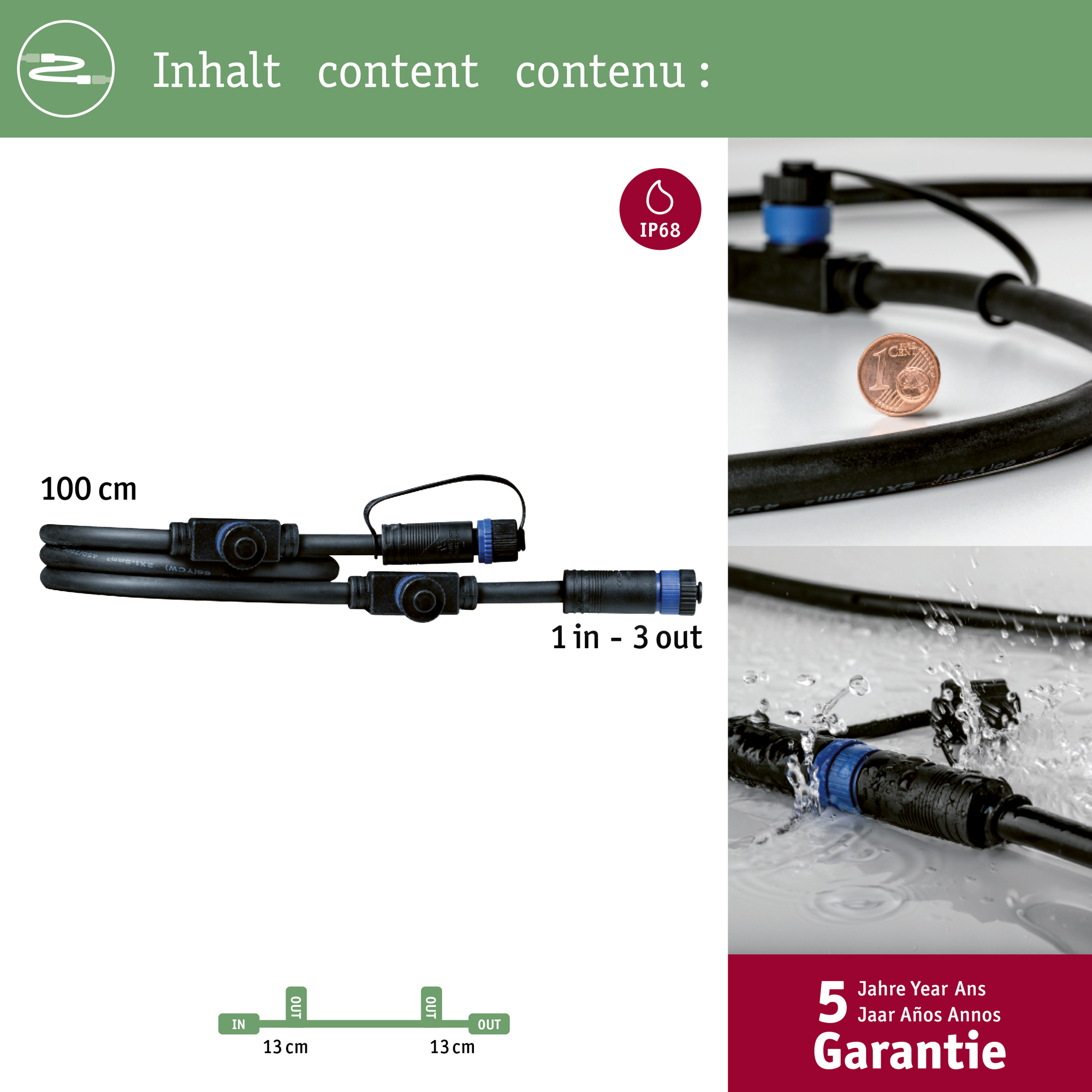 Anslutningskabel Paulmann Plug & Shine IP68 max. 150W 1in-3ut