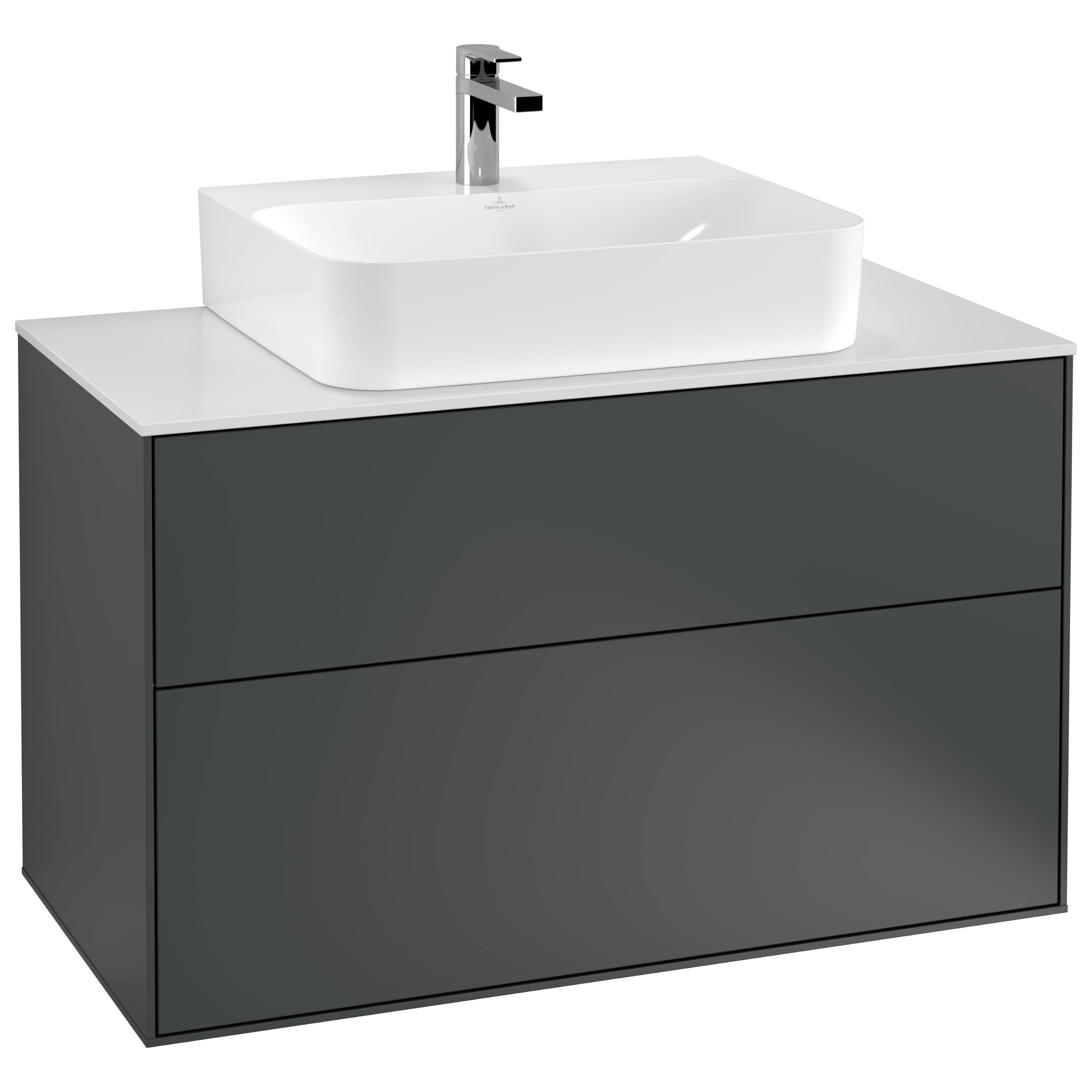 Tvättställsskåp Villeroy & Boch Finion F10100HG Midnattsblå Mattlack, B: 1000 mm med bänkskiva i Mattvitt glas