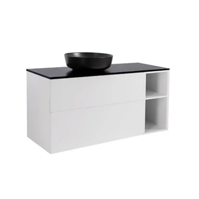 A IS90+30Ö MVIT BS SV+TS RUSV Färg: Mattvit, Färg Tvättställ: Svart, Färg Bänkskiva: Svart, Rund Form, Storlek: 740x1210 mm