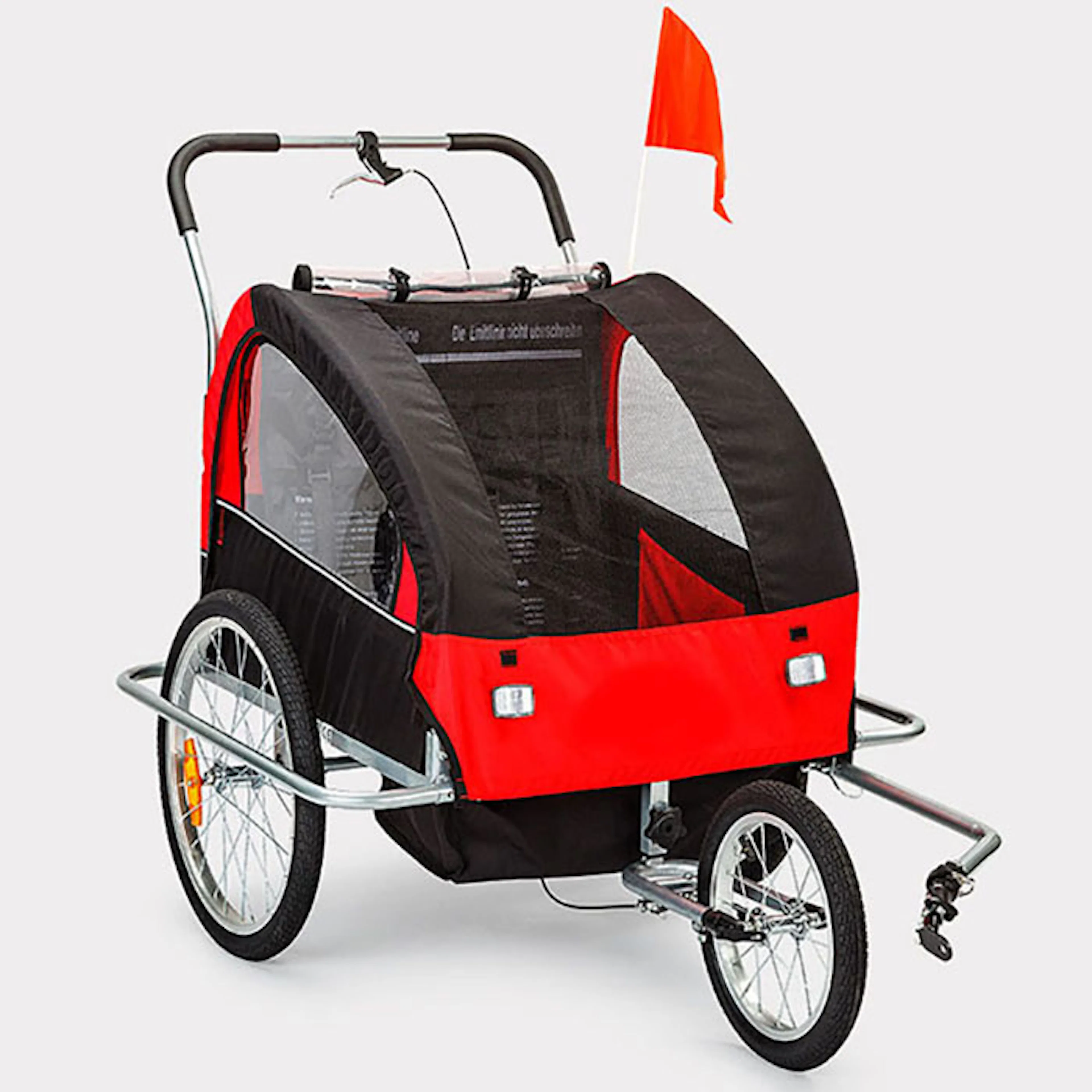 Cykelvagn/joggingvagn med stötdämpare - Röd Röd