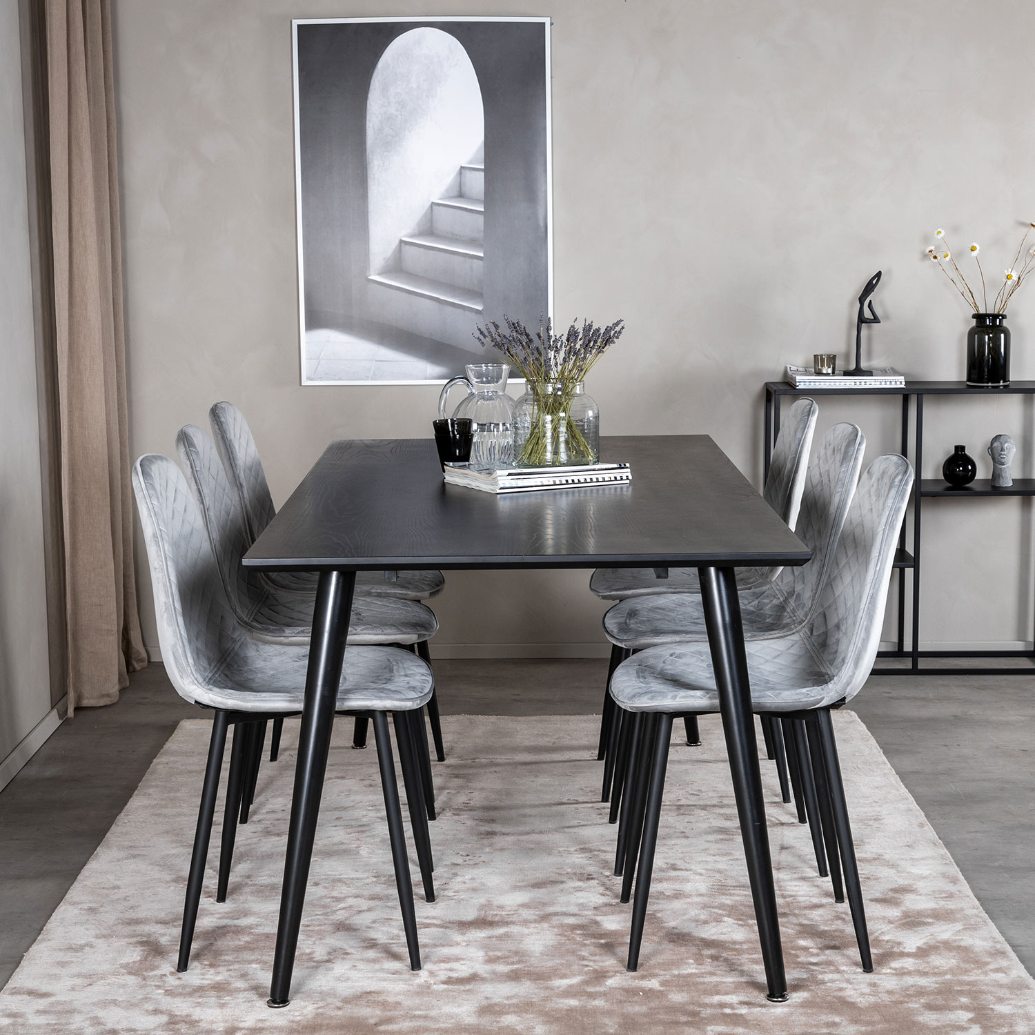 Dipp Dining Table - 180*90cm - Black Veneer / all black legs Mörkgrå