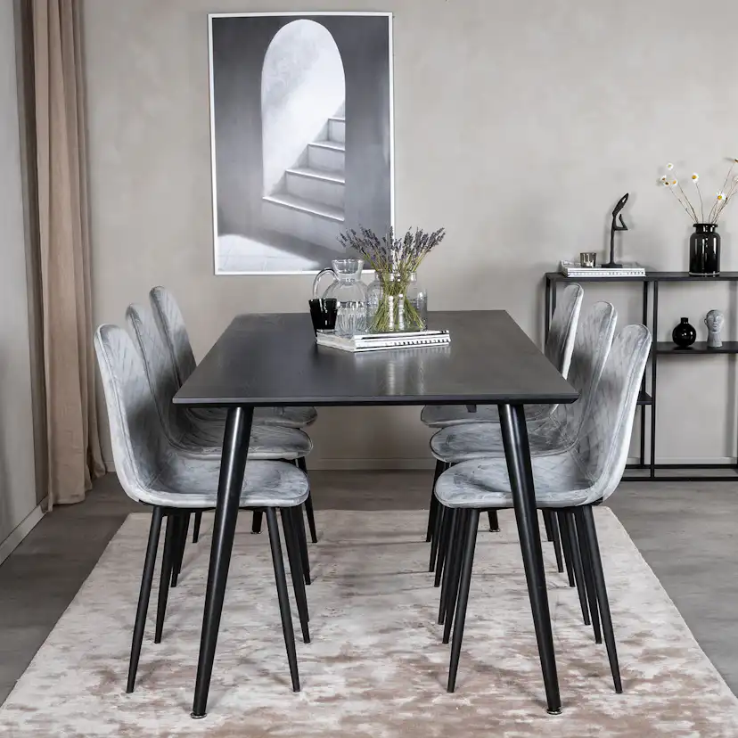 Dipp Dining Table - 180*90cm - Black Veneer / all black legs Mörkgrå