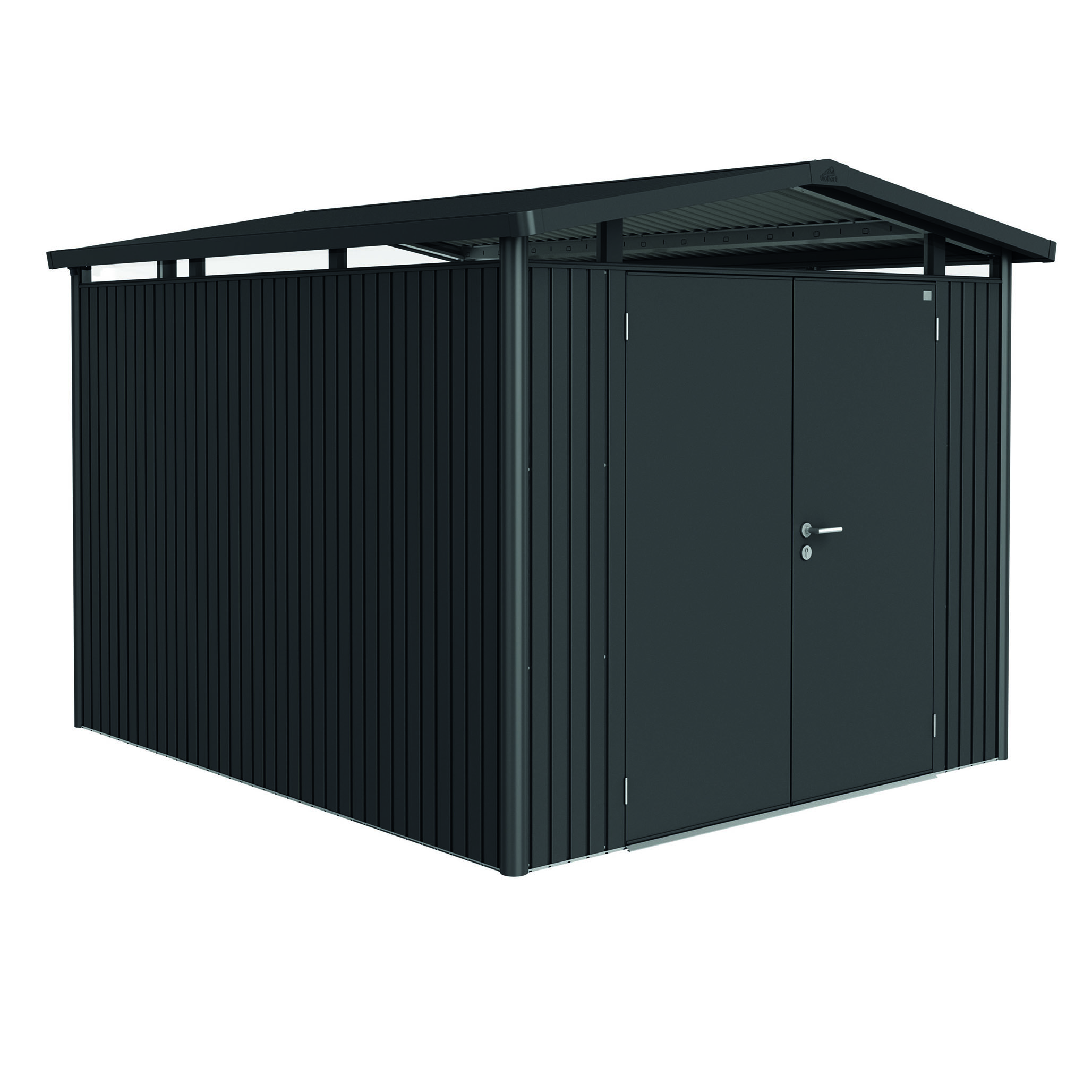 Garden shed Panorama size P5 metallic darkgrey with double d Metallic Mörkgrå