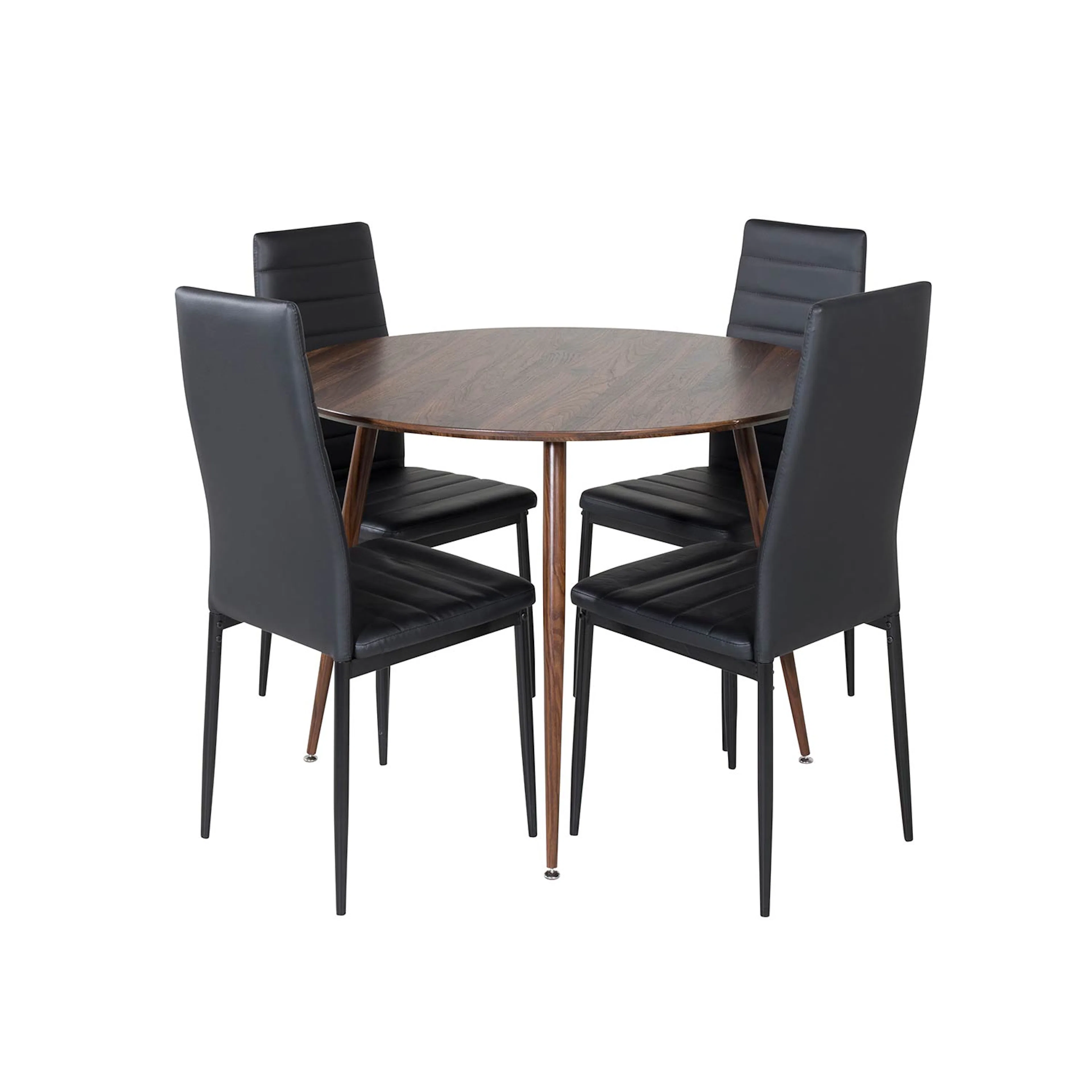 Plaza Round table Walnut top-Slim High Back Chair -Black PU_ Valnöt/Svart