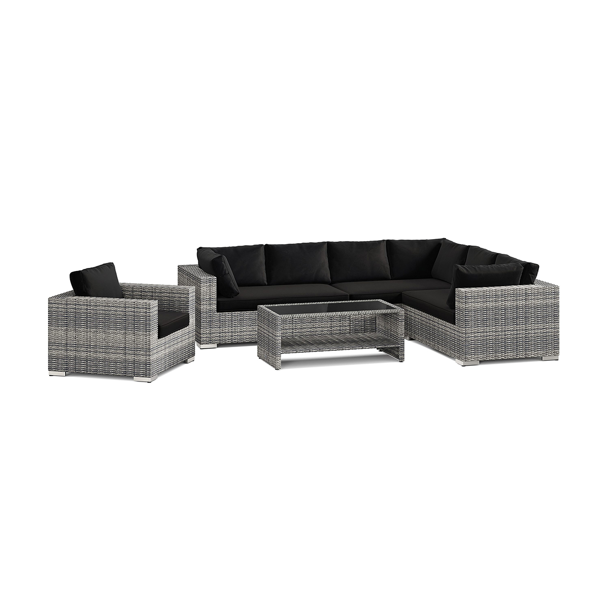 Loungegrupp Comfort Garden Bahamas utomhus L-soffa vänster 7-sits med fåtölj och bord med hylla