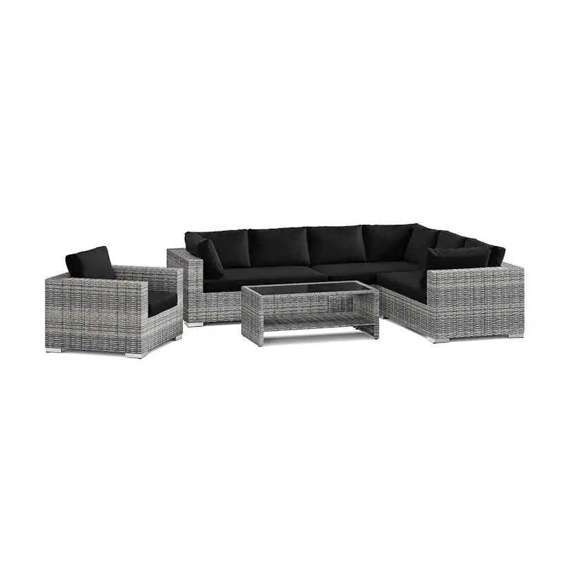 Loungegrupp Comfort Garden Bahamas utomhus L-soffa vänster 7-sits med fåtölj och bord med hylla