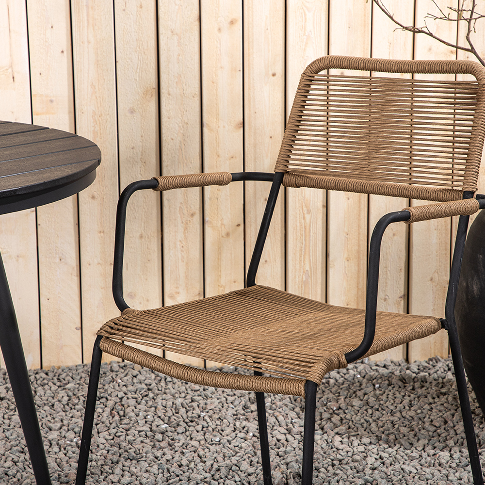Cafégrupp Venture Home Break Ø90 cm med 2 Lindos Stolar med Armstöd