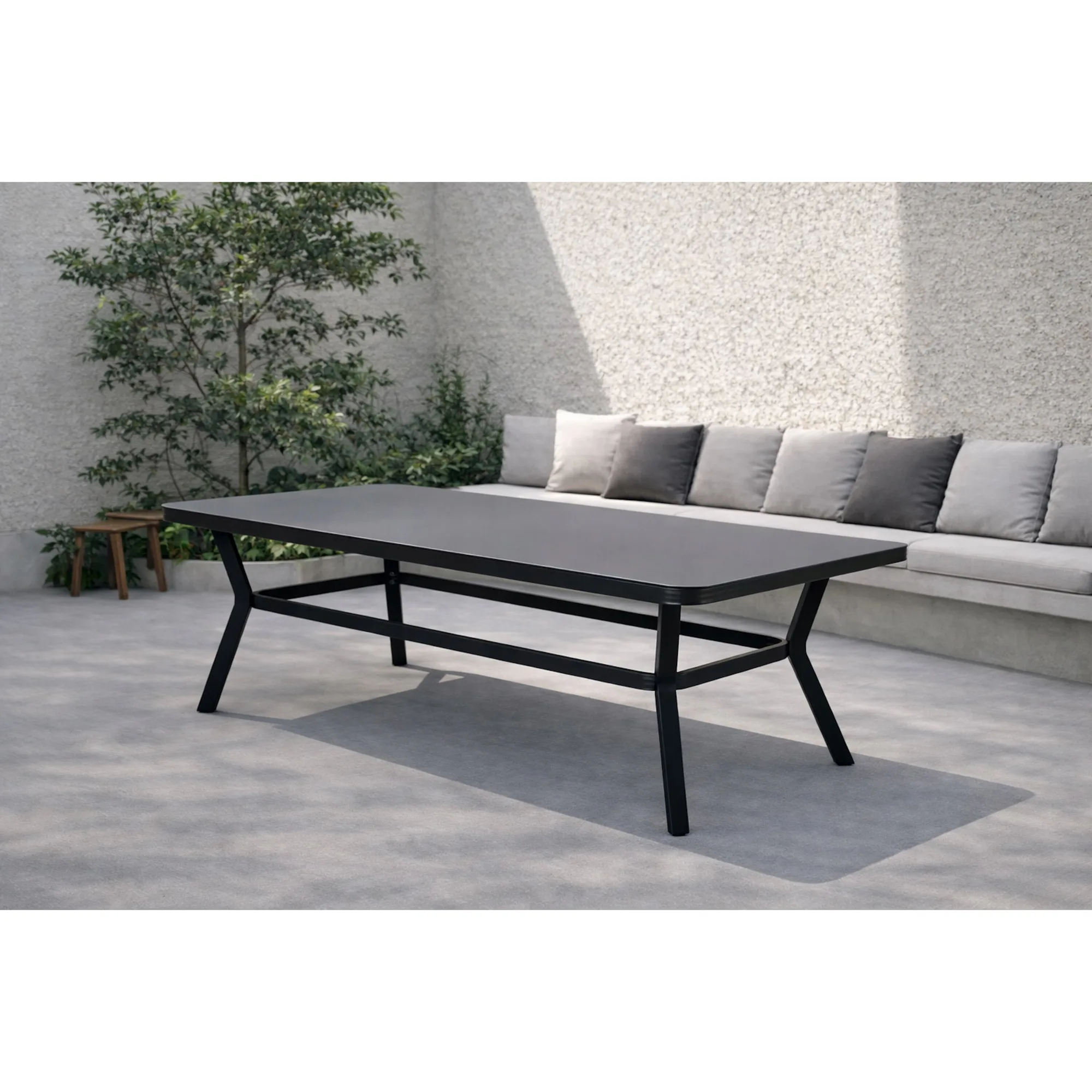 Virya Dining Table - Black Alu / Grey Glass - big table Svart