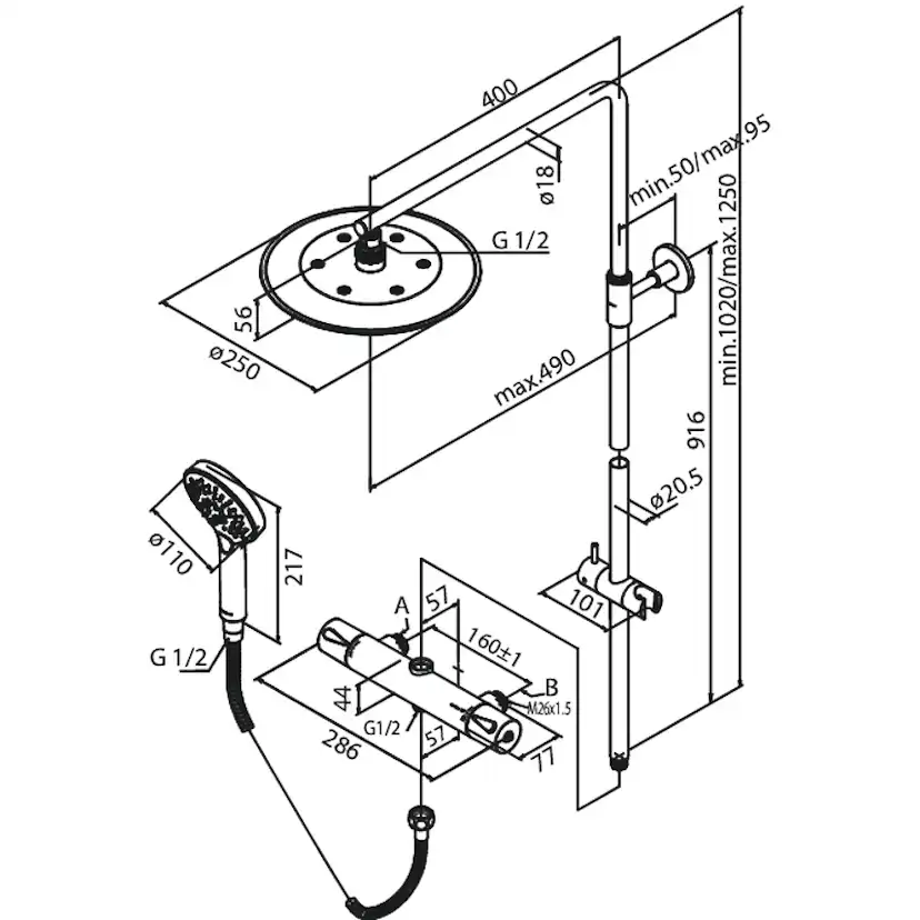SILHOUET SHOWER SYSTEM Mattvit, 160 cc