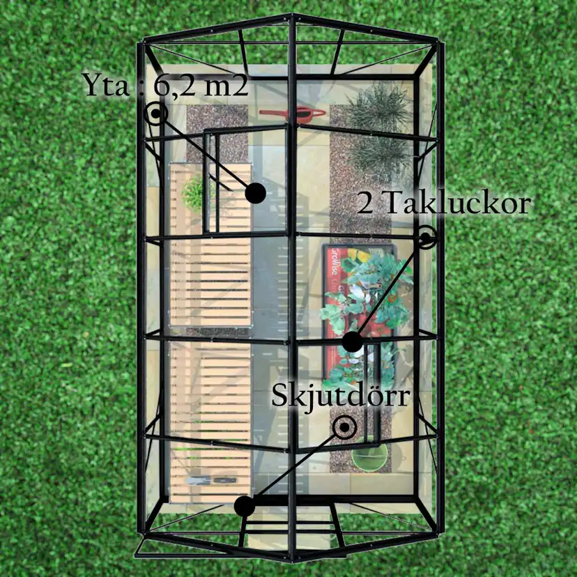 Lykke Växthus Glas 6,2m2, svart BxH: 320,3x192,5 cm