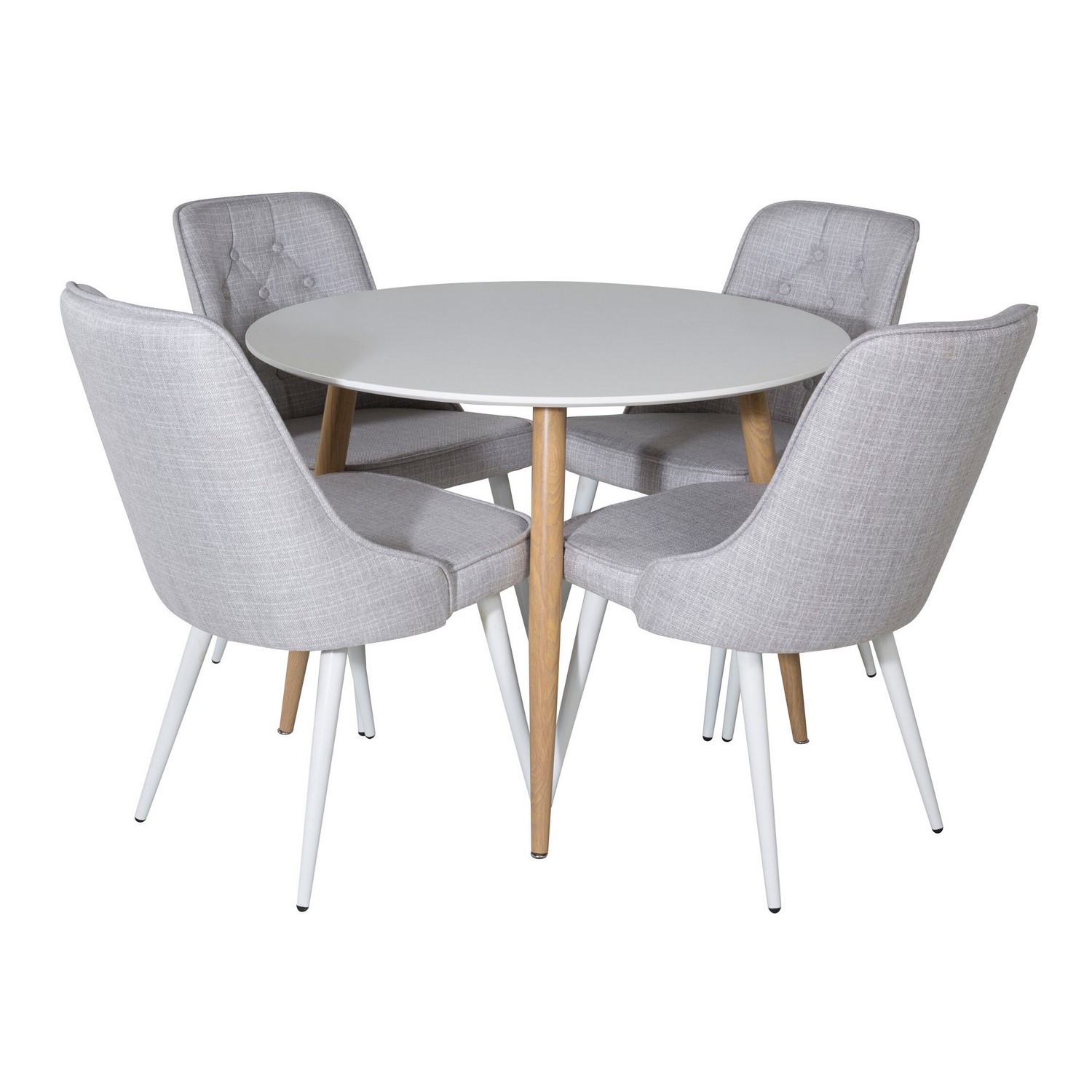 Plaza Runt Matbord - Ek-Look / Vit - ø100*H75 +Velvet Deluxe Vit/Ljusgrå/Vit