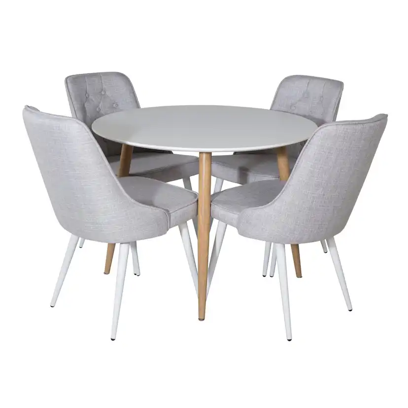 Plaza Runt Matbord - Ek-Look / Vit - ø100*H75 +Velvet Deluxe Vit/Ljusgrå/Vit