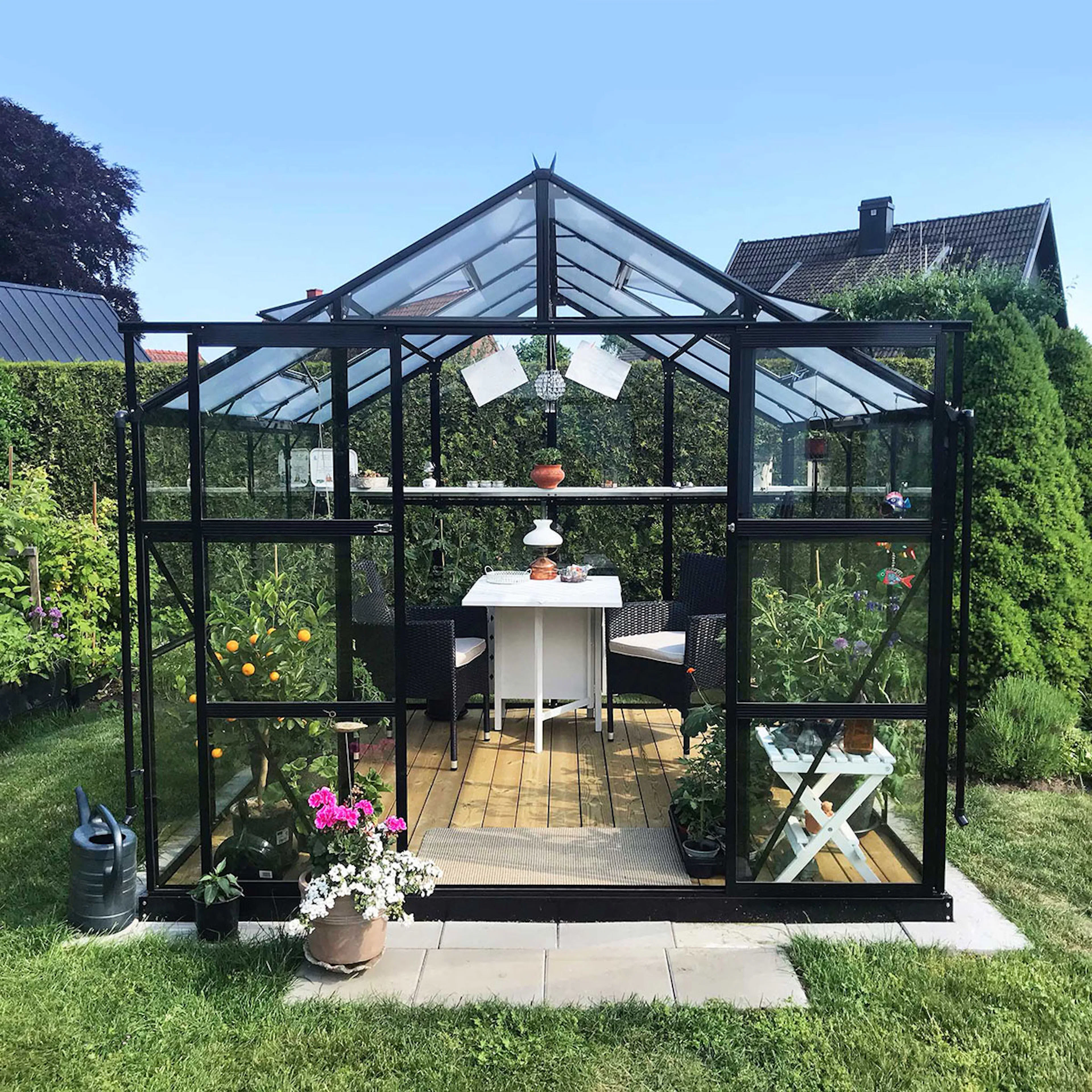 Växthus 6,42m2, glas, pc-tak (250X257X228CM),Svart Svart