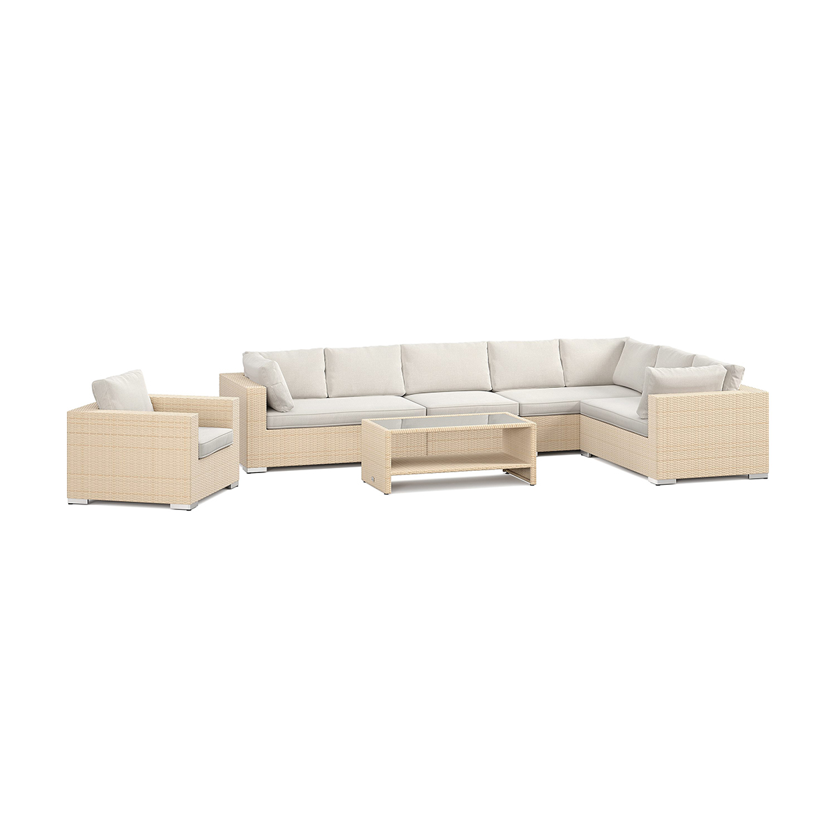 Loungegrupp Comfort Garden Bahamas utomhus L-soffa vänster 8-sits med fåtölj och bord med hylla