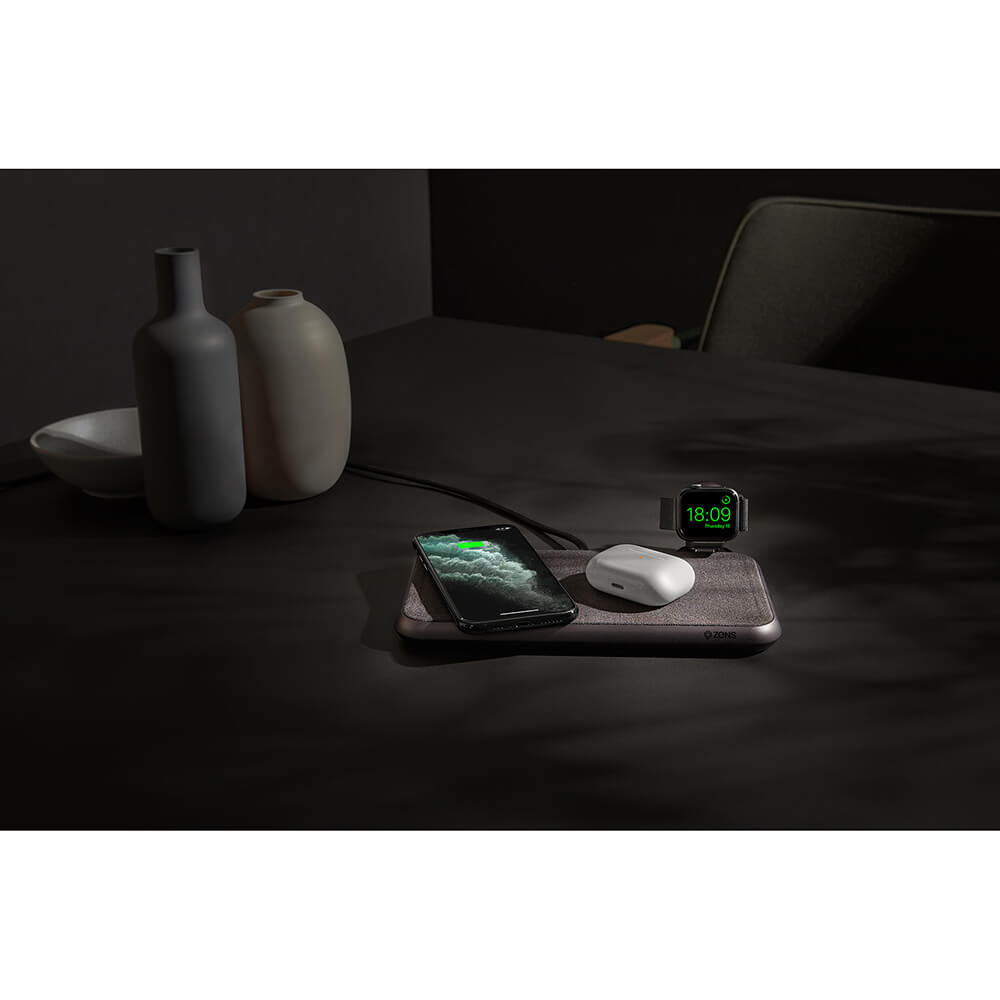 Trådlös Laddare Zens Dual QI Liberty 16 coils 2x15W till Apple & Samsung QC
