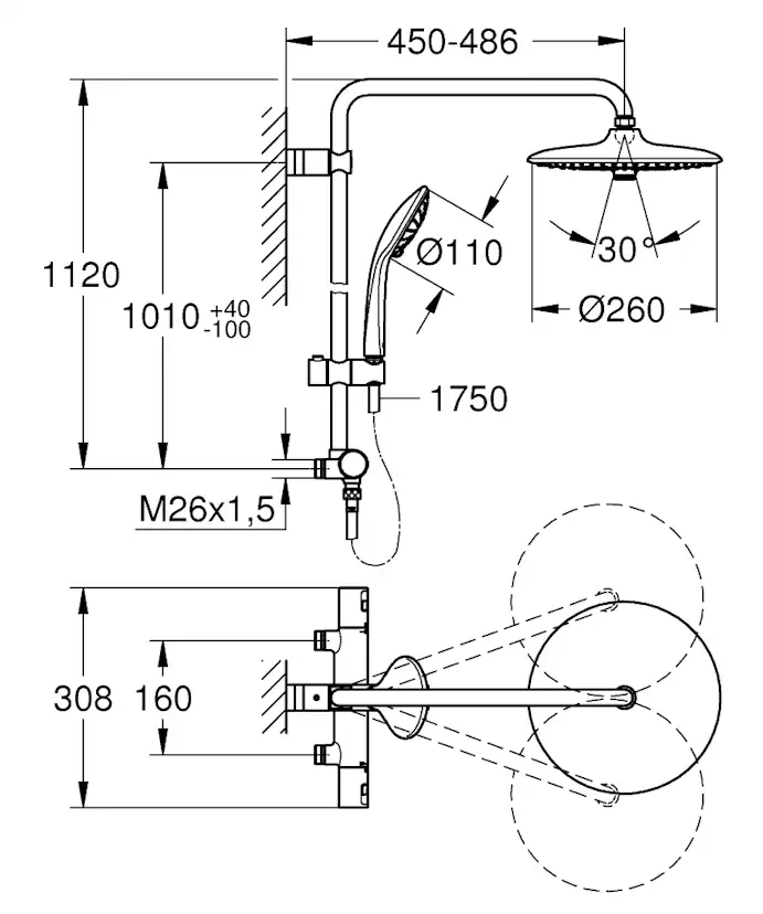 Takduschset Grohe Vitalio Start System 260 160 cc