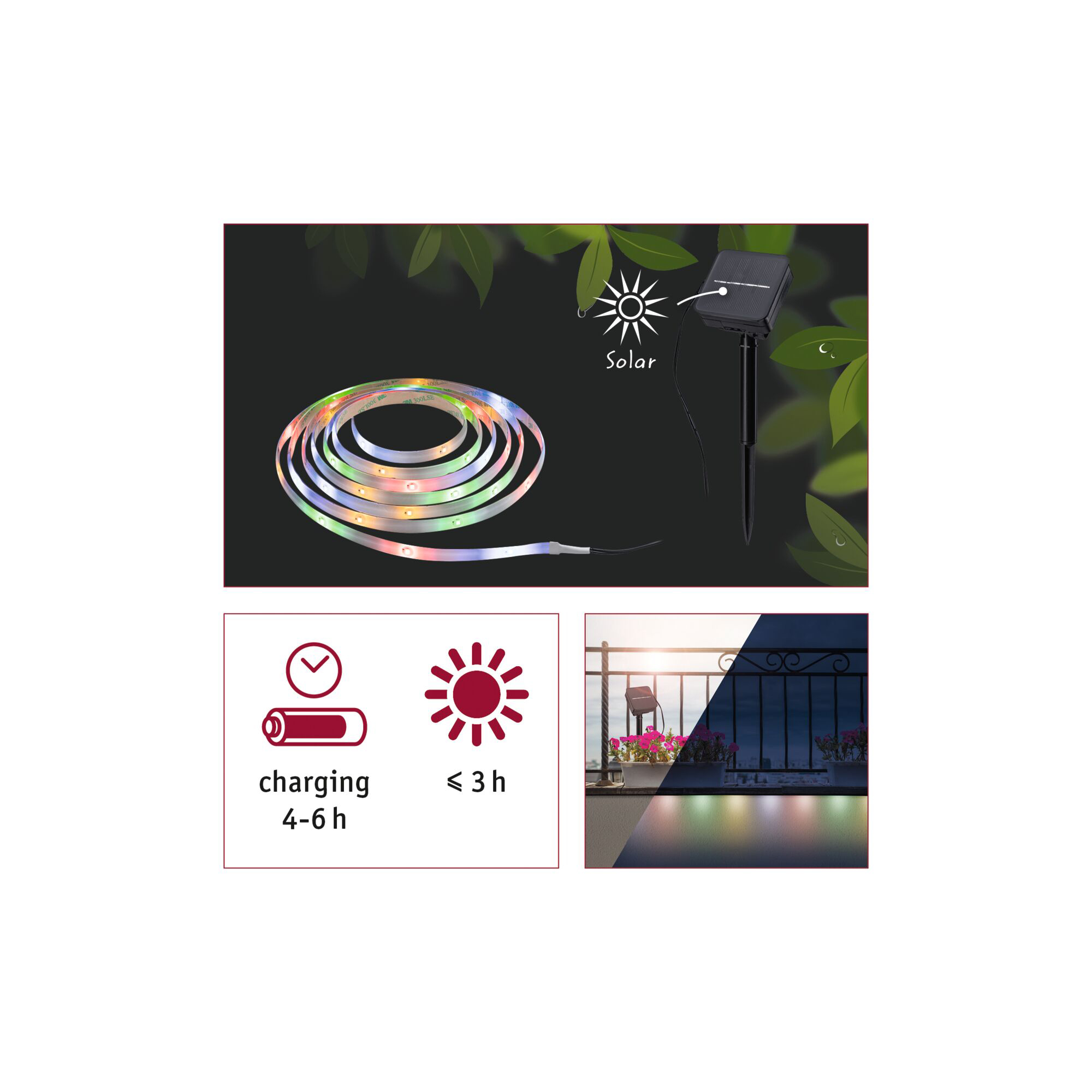 Solcellsljusslinga LED Paulmann Ljusstrip 3 m inkl. skymningssensor och batteri IP44 Ljus: RGB