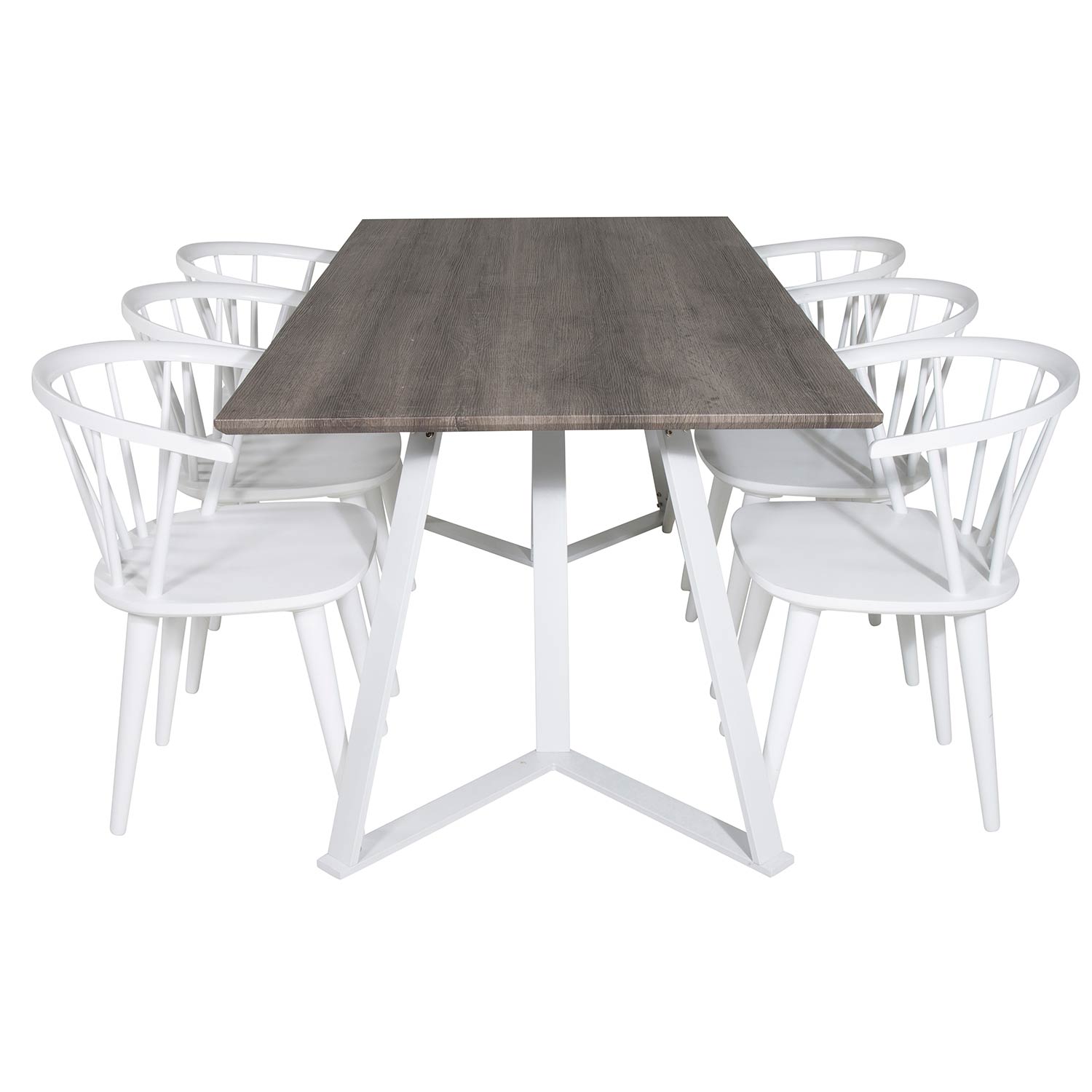 Marina Table -grå"oak"/Bullerbyn Windsor Chair - White_6 Grå/Vit/Vit