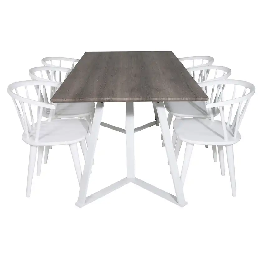 Marina Table -grå"oak"/Bullerbyn Windsor Chair - White_6 Grå/Vit/Vit