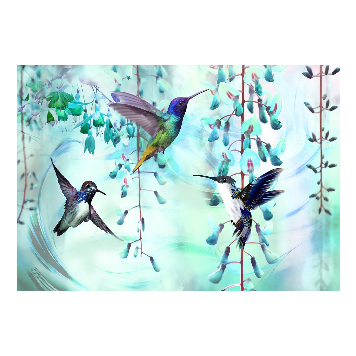 Fototapet Arkiio Självhäftande Flying Hummingbirds Green