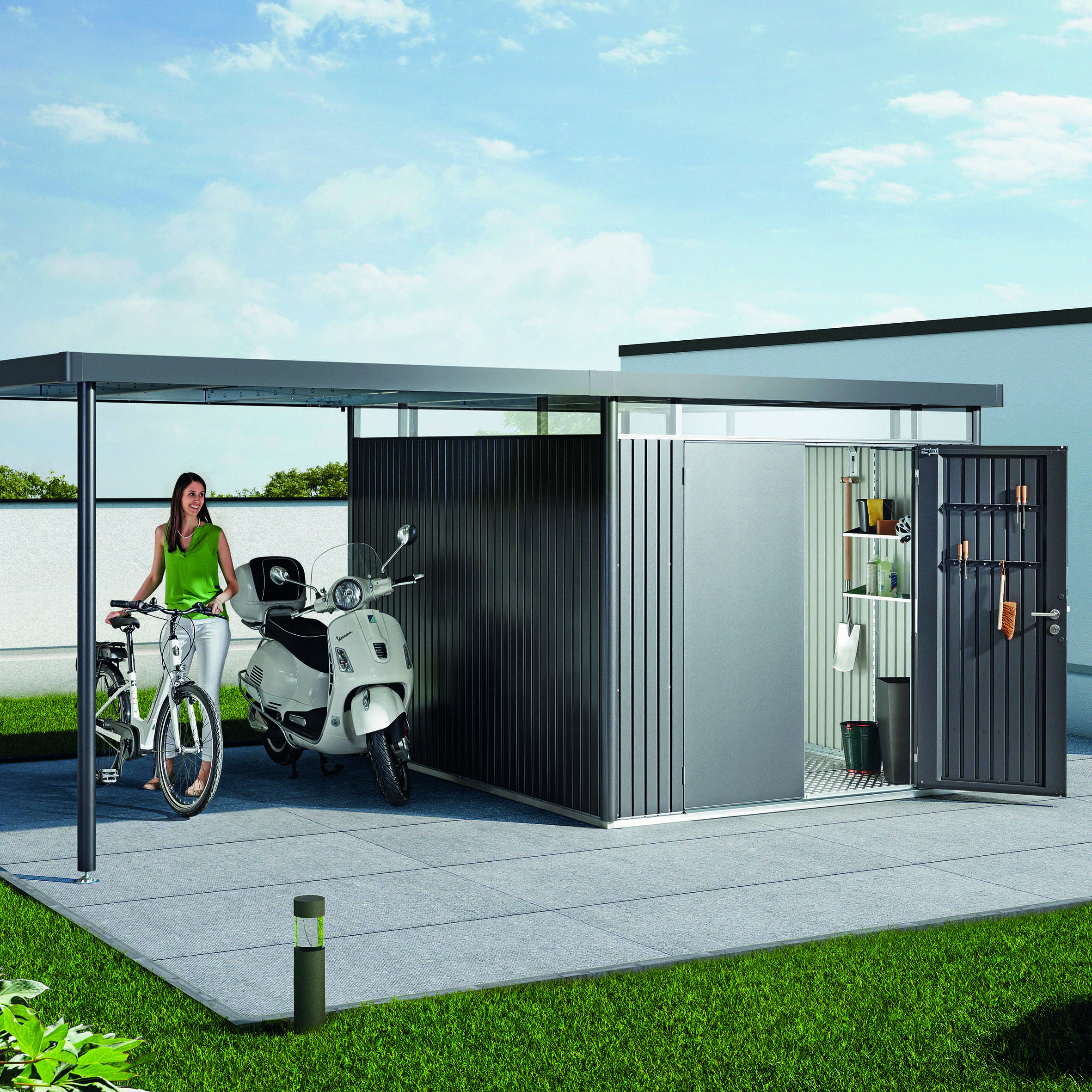 Garden shed HighLine size H5 Metallic Mörkgrå with double do Metallic Mörkgrå